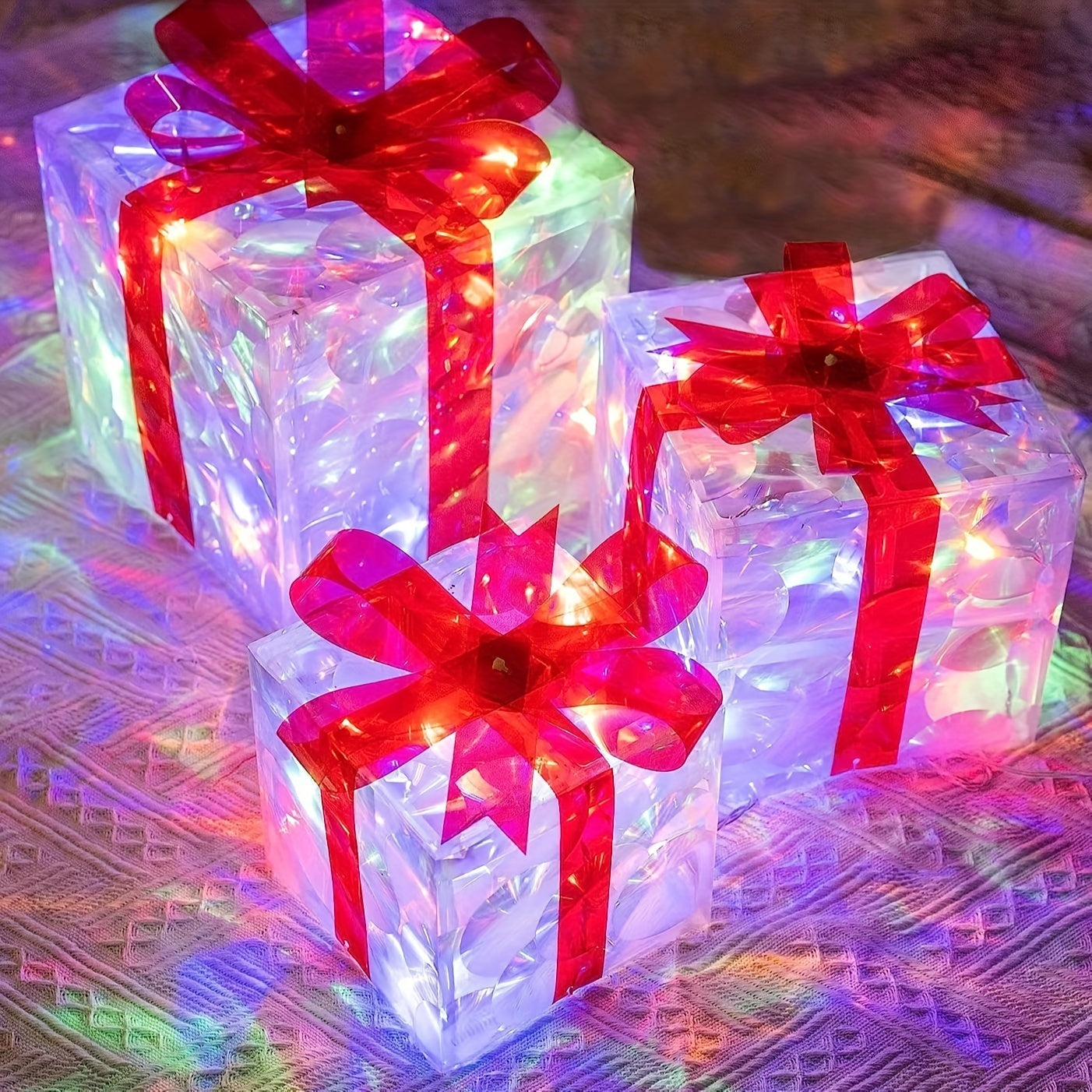 New Christmas Gift Box 3-piece Folding Christmas Gift Box Light Up Valentine Gift Box Christmas Lights