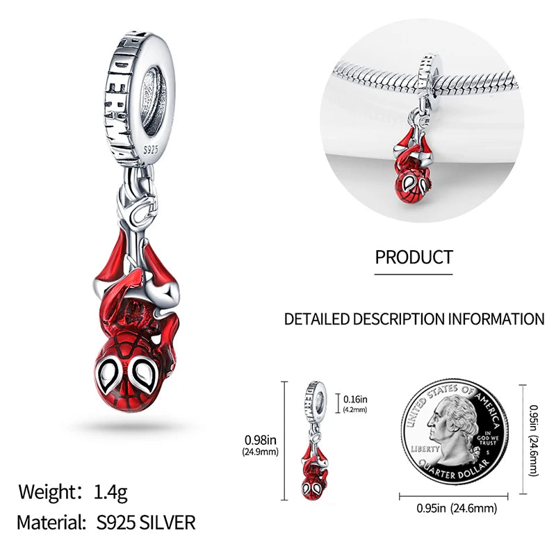 Hanging Spiderman Charm 925 Silver Pendant