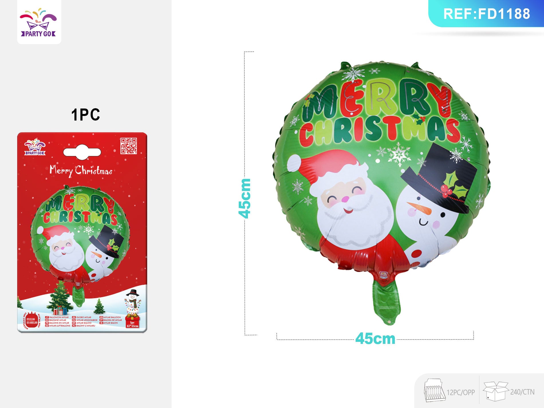 Christmas 18 Inch Circular Santa Claus Snowman Aluminum Foil Balloon 1PC