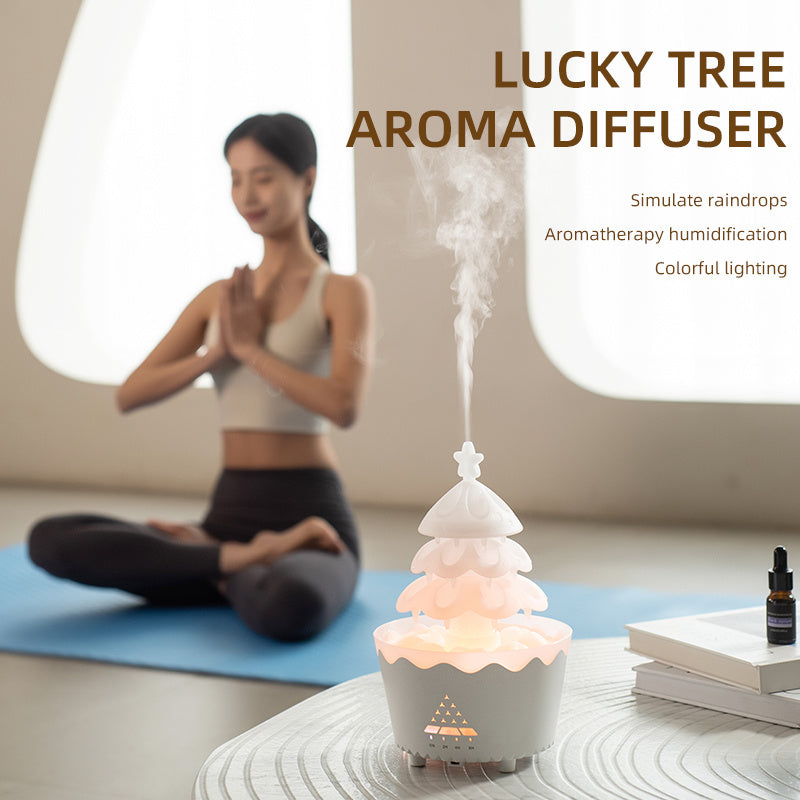 Lucky Tree Oil Diffuser For Christmas Decor, Cute Essential Oil Humidifier With Remote & Timer Settings Red And White